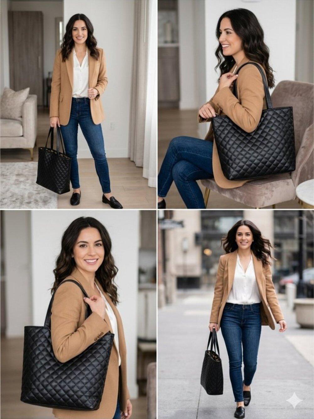 Bloomingdale's Black Quilted Faux Leather Beauty Tote Bag Lip Print Lining